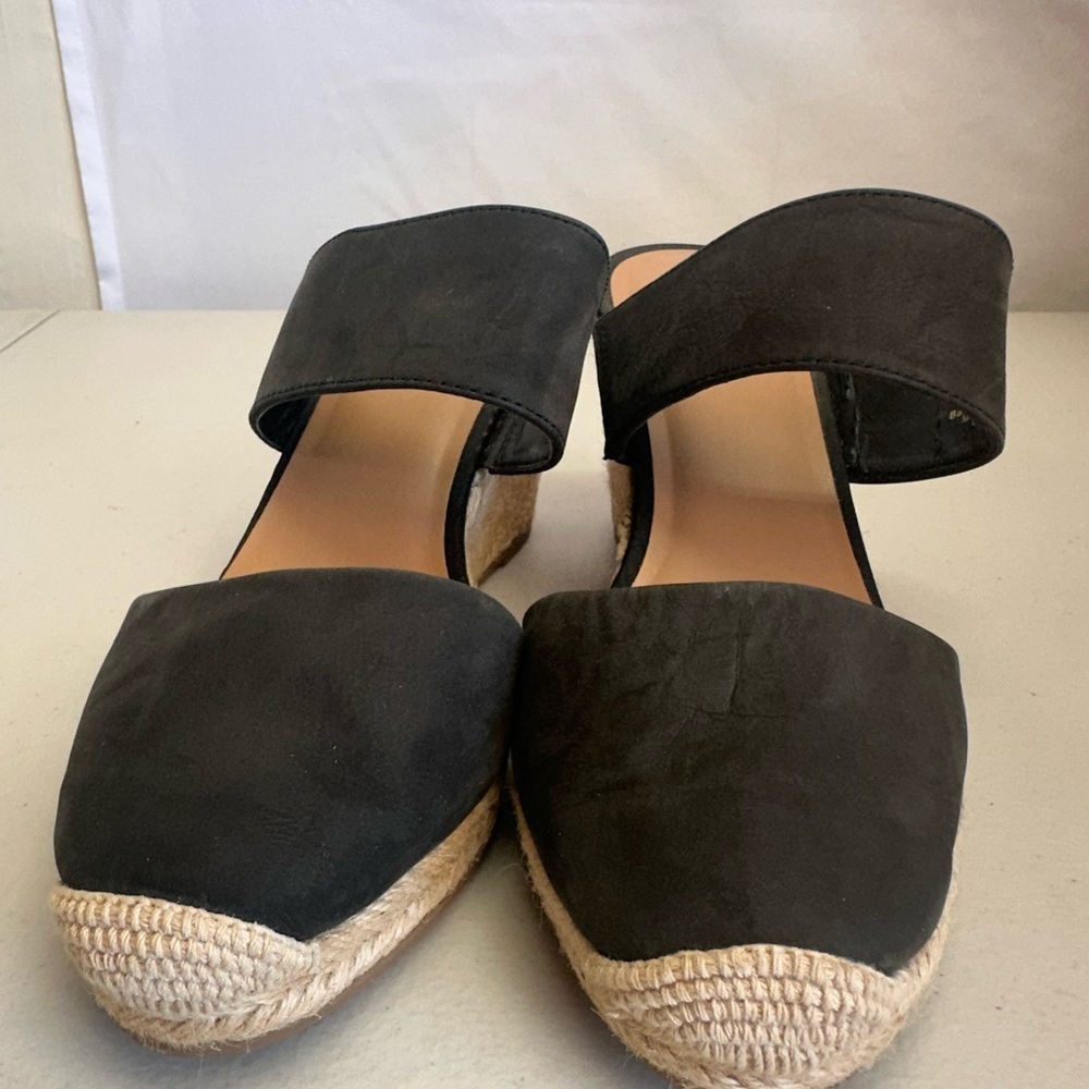 Franco Sarto Black Leather Espadrille Wedge Sandals Size 9.5 - Picture 4 of 6
